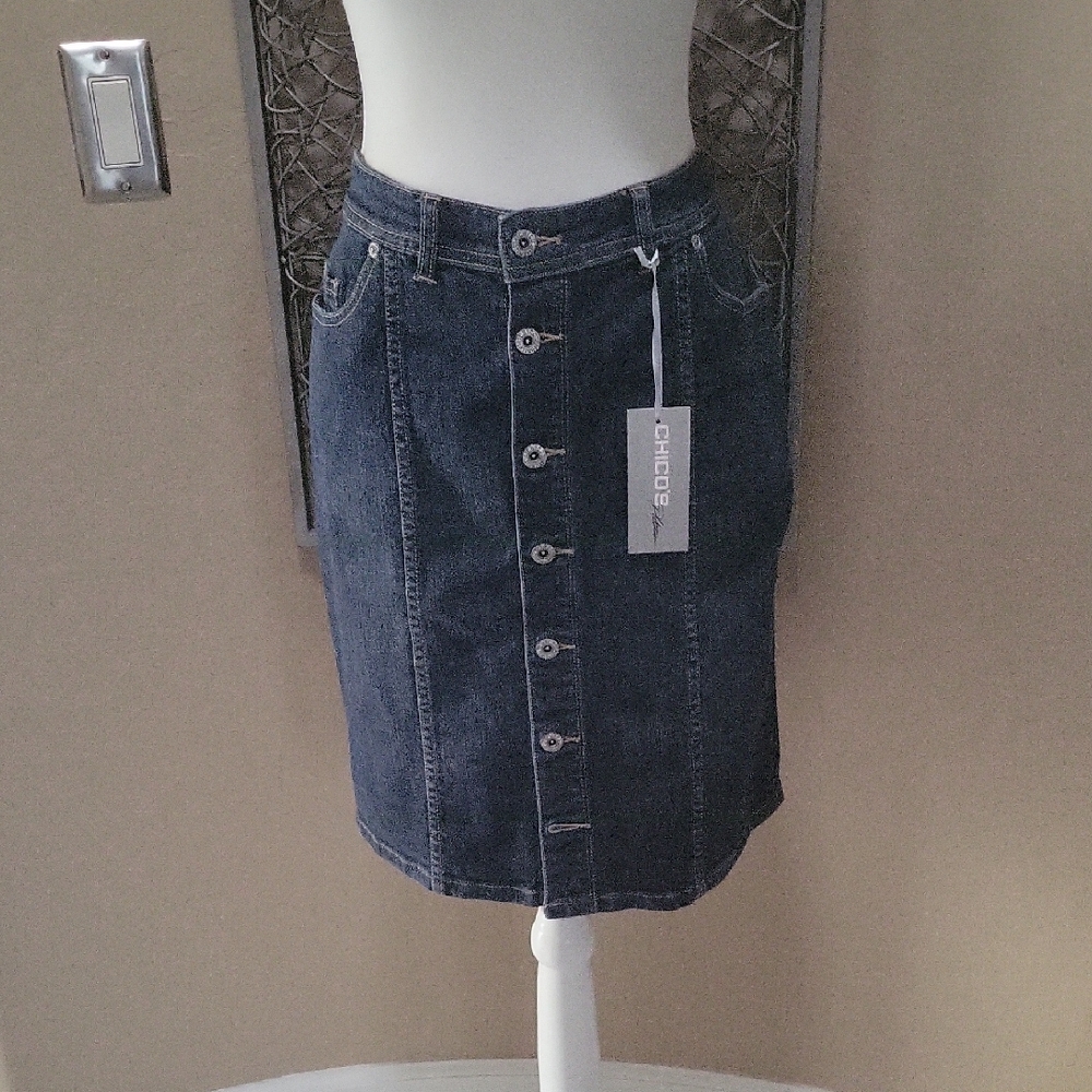 Chico's Platinum Silvia Denim Button-Front Pencil Skirt